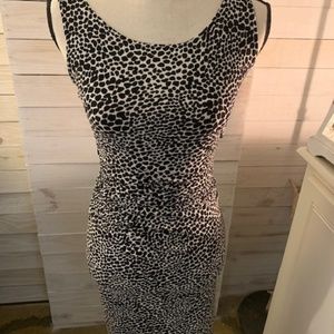 Black/White Polka Dotted Ruched Bodycon Dress (XS)